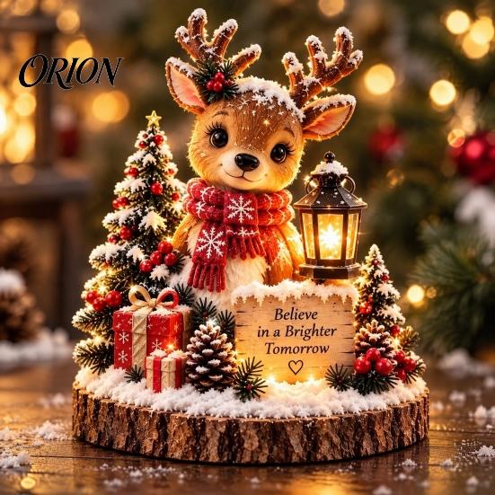 Resin Christmas Micro Landscape Lighted Ornament, Night Light, Decorative Figurine with Desktop Decorations LED Light for Bookshelf and Holiday