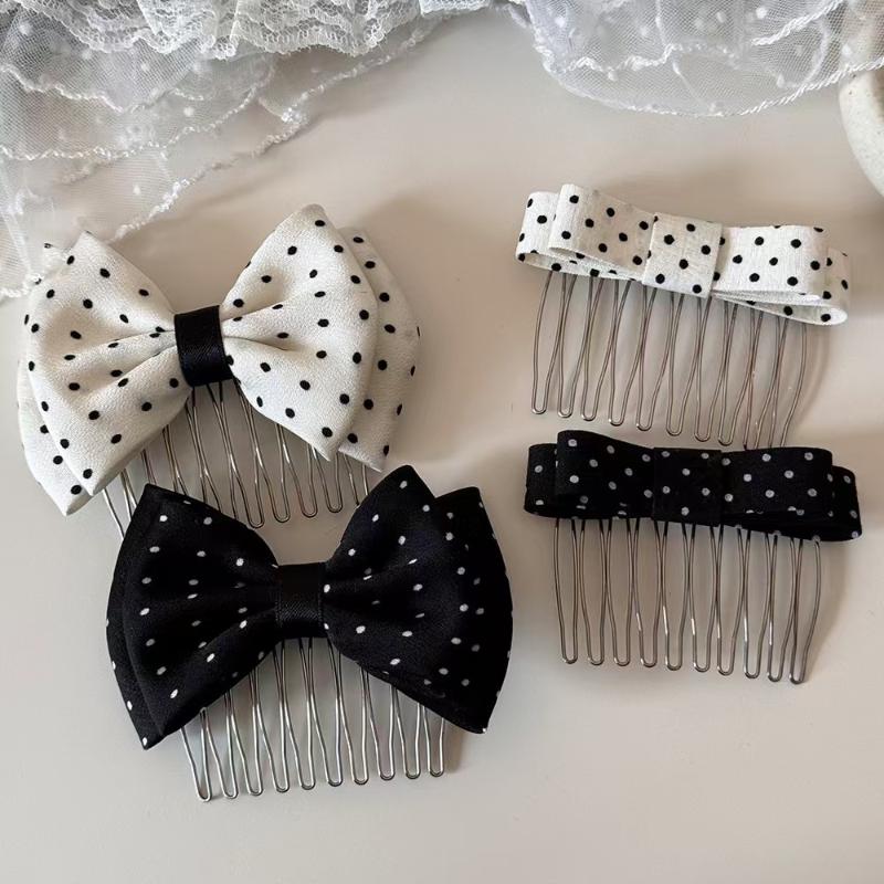 Polka Dot Bow Hair Comb Cute Minimalist Design Non Slip Durable for Women Girls Home Daily Hair Accessory