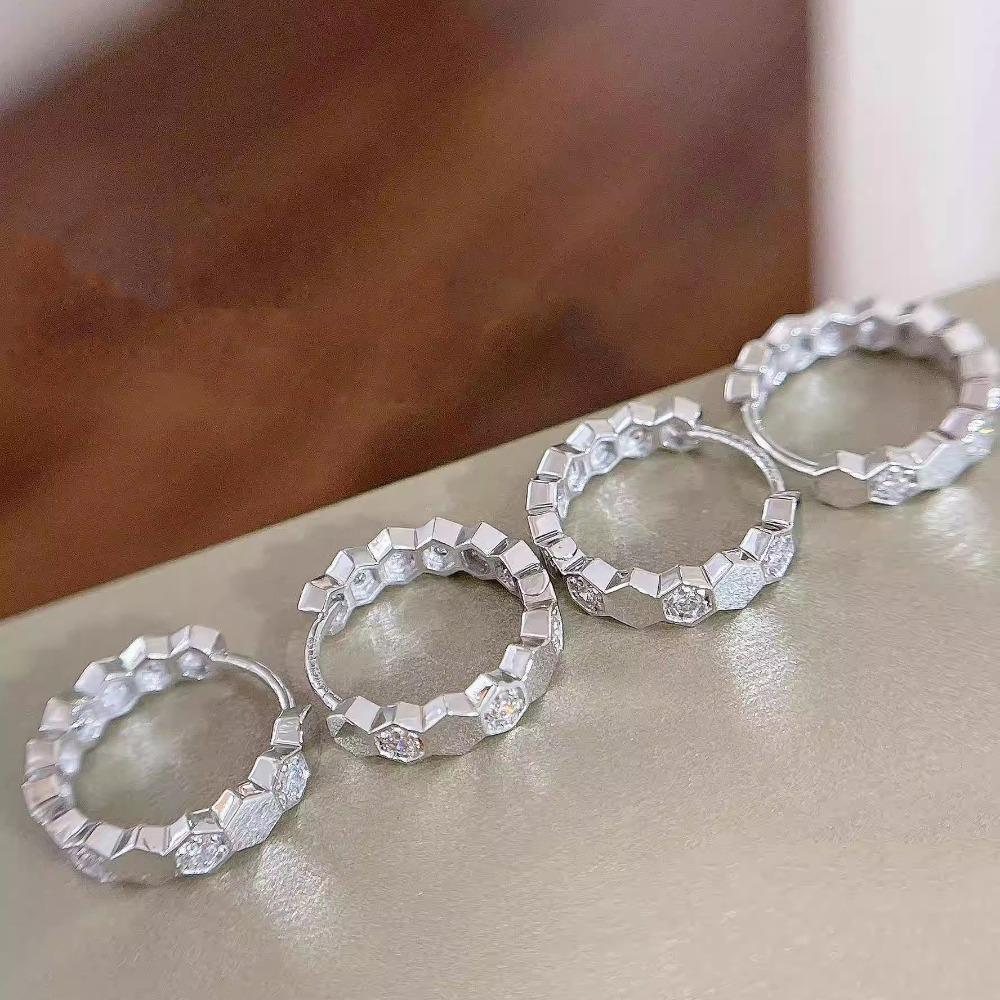 

Luxury Honeycomb Earrings K Gold Plated Rose Gold White Gold Elegant Diamond Hoop Earrings for Women