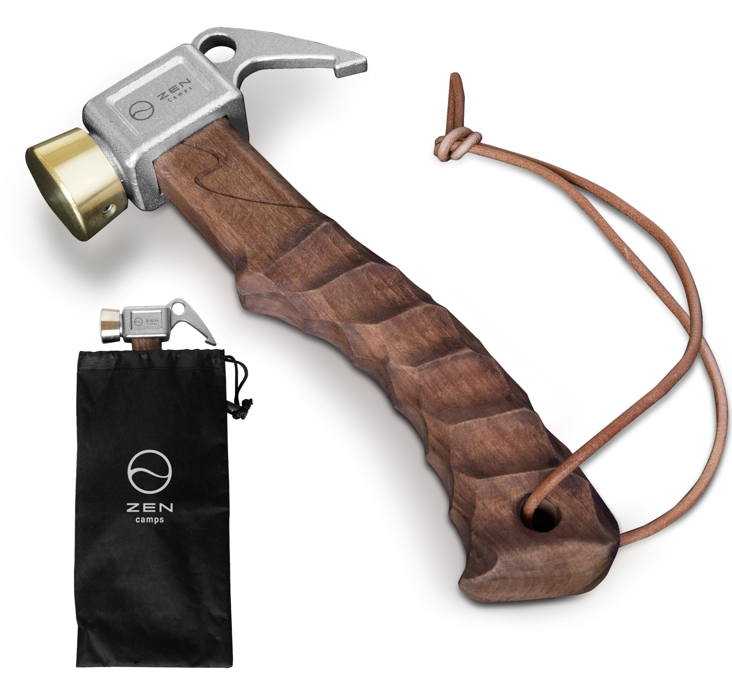 

ZEN Camps Peg Hammer, Short Hammer, Lightweight, Small, Compact, Camping Peg, Wooden Handle, Naguri Finish, Brass Head (Oil-Stainless Steel)