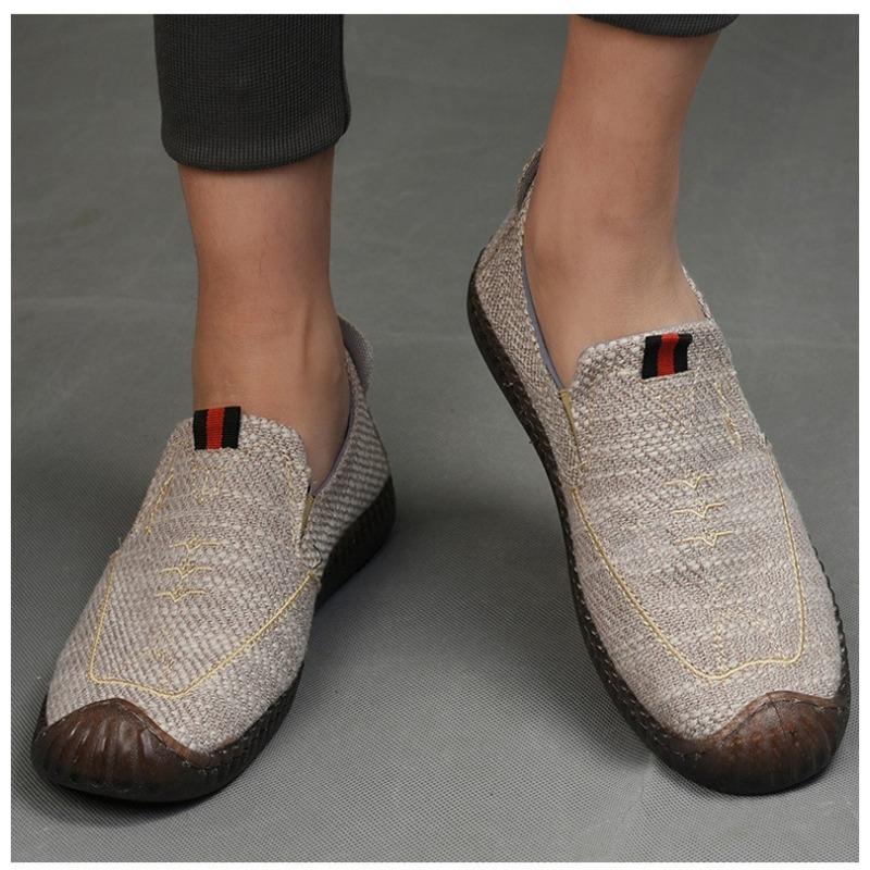 Men's Single Shoes with Cow Tendons and Soft Soles, Old Men's Shoes, Canvas Breathable Casual Shoes, Linen Shoes, Low Cut Bean Shoes