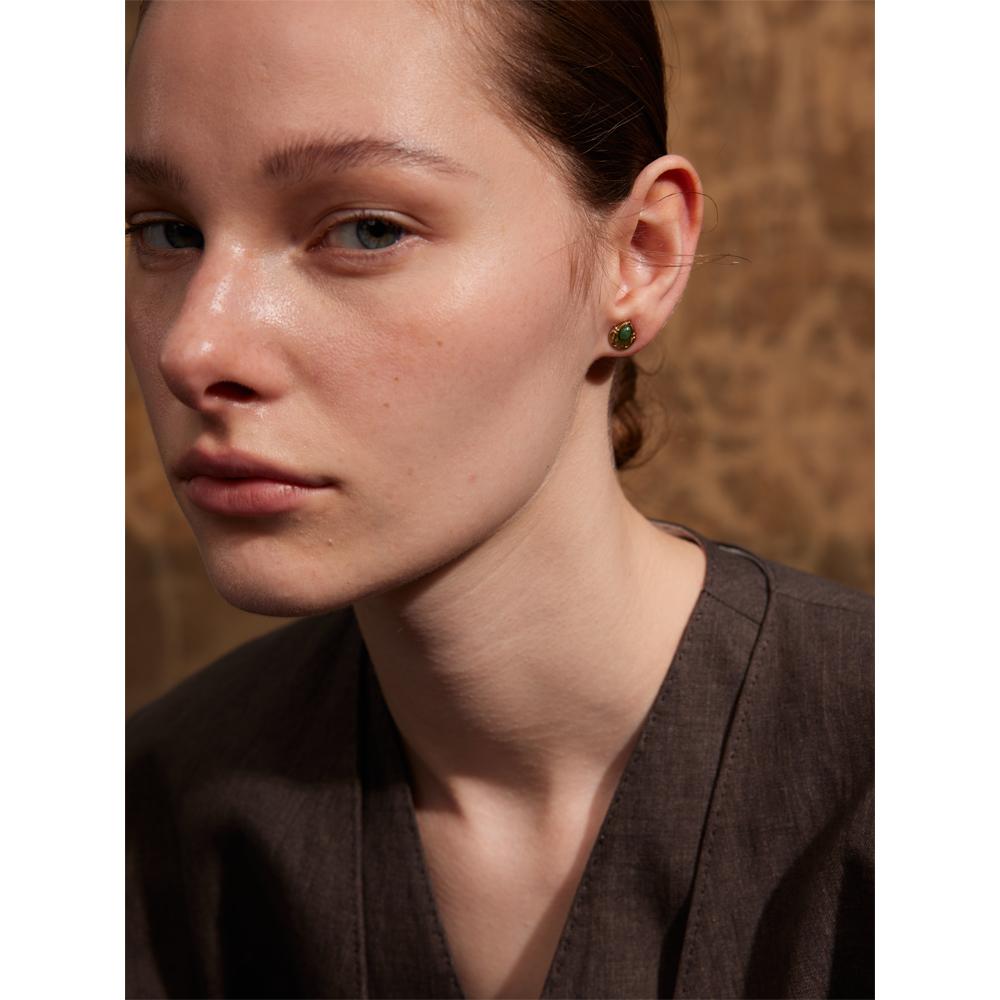 Yhpup France Vintage Style Stainless Steel Natural Stone Smaller Golden Stud Earrings Anti Allergic Metal Popular Jewelry