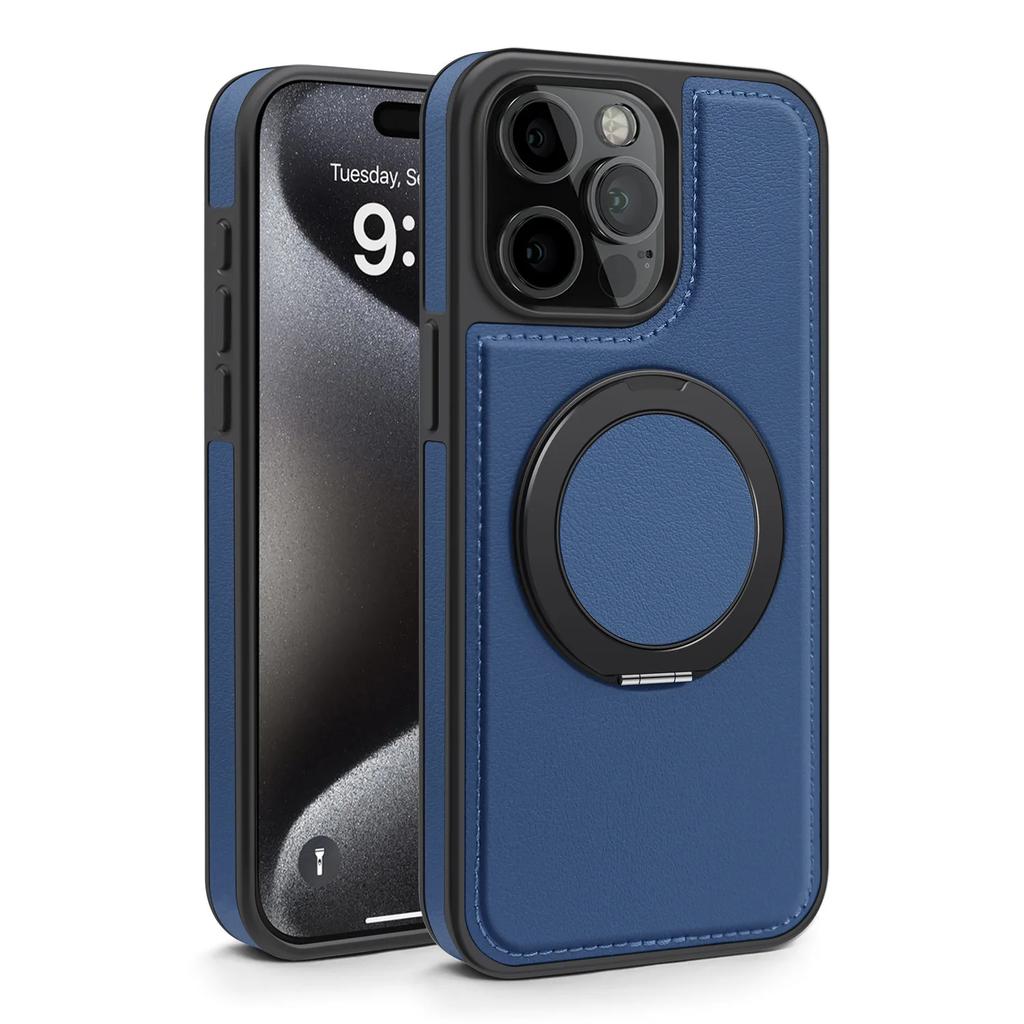Luxury Magnetic Metal Stitching Leather Case For iPhone 17 Air 16E 16 Pro Max 15 14 Plus 13 12 Pro Max 360 Stand Phone Cover