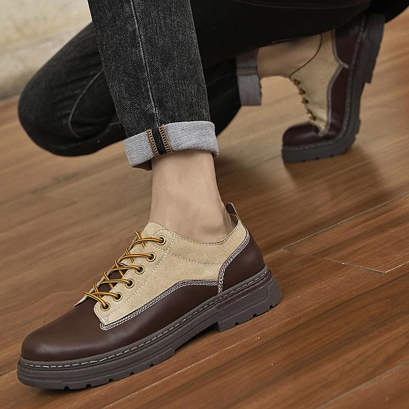 British Style Men's Work Shoes Thick Soled Casual Shoes Men's Leather Trendy Shoes Retro Style Luxury Shoes