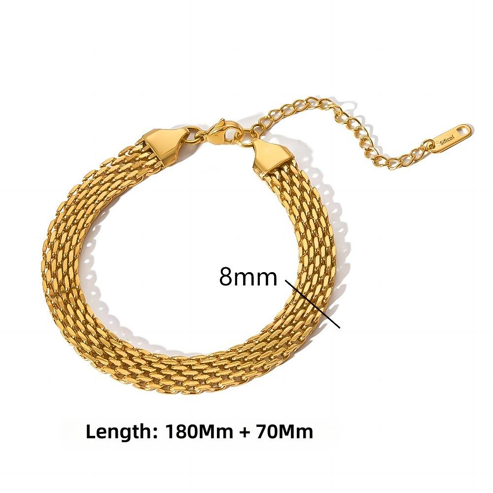 Women's European American Instagram-style Stainless Steel  Chain 18K Gold-Plated Cuban-Link Flat Snake-Chain Jewelry