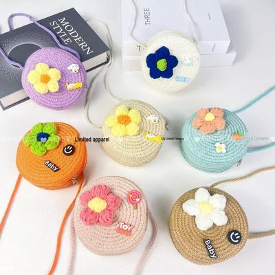 Spring Children's Mini Straw Crossbody Bag - Cute Round Design for Kids