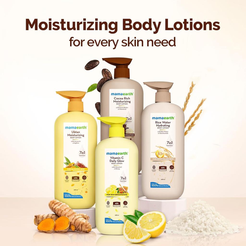 Mamaearth Cocoa Rich Moisturizing Body Lotion 400ml Pack of 1 for Very Dry Skin 48H Hydration 7in1 Care