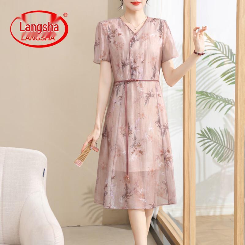 LangSha National Style Chiffon Summer Dress for Middle-Aged Women 3XL