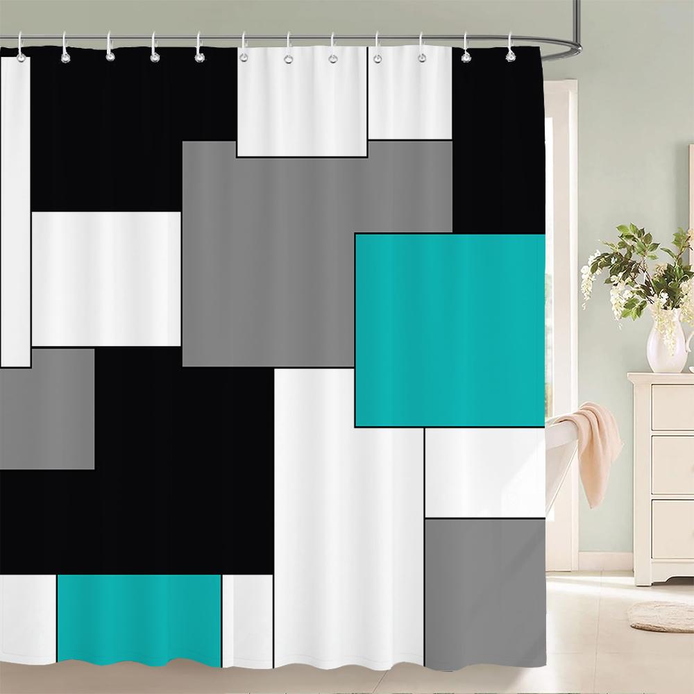 Blaue Geometrische Sechseckige Duschvorhänge Wasserdichter Stoff Badezimmervorhang mit Haken Dekoration Badewannenvorhang Toilettentrennwand