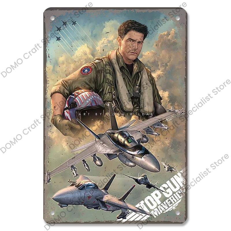 Vintage Airplane Plaques Metal Plate Top Gun Air Force Jet Aces Fighter Retro Metal Tin Signs Club Man Cave Home Wall Decor
