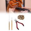 4pcs Hair Wig Plier Curved Tip Wooden Hook Needle Silicone Rings Hair Extension Tools Light Brown