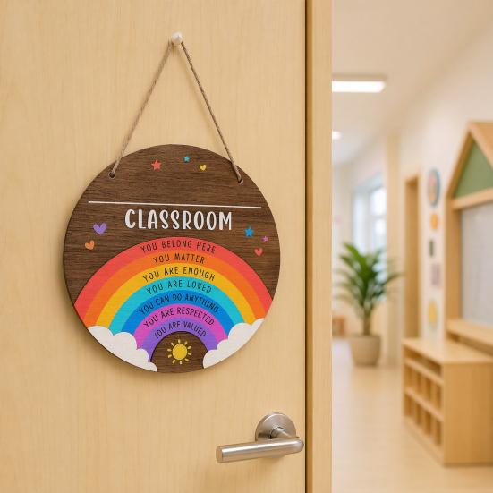 huaqianguhh Wooden Welcome Sign for Classroom Door, to Our Round Hanger, Front Door Hanging Sign, Back School Preschool Decoration