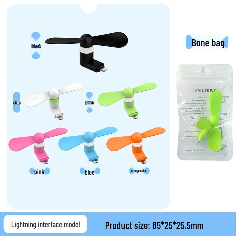 Three-in-One Portable USB Mobile Phone Fan for Apple, Android, and Type-C Devices