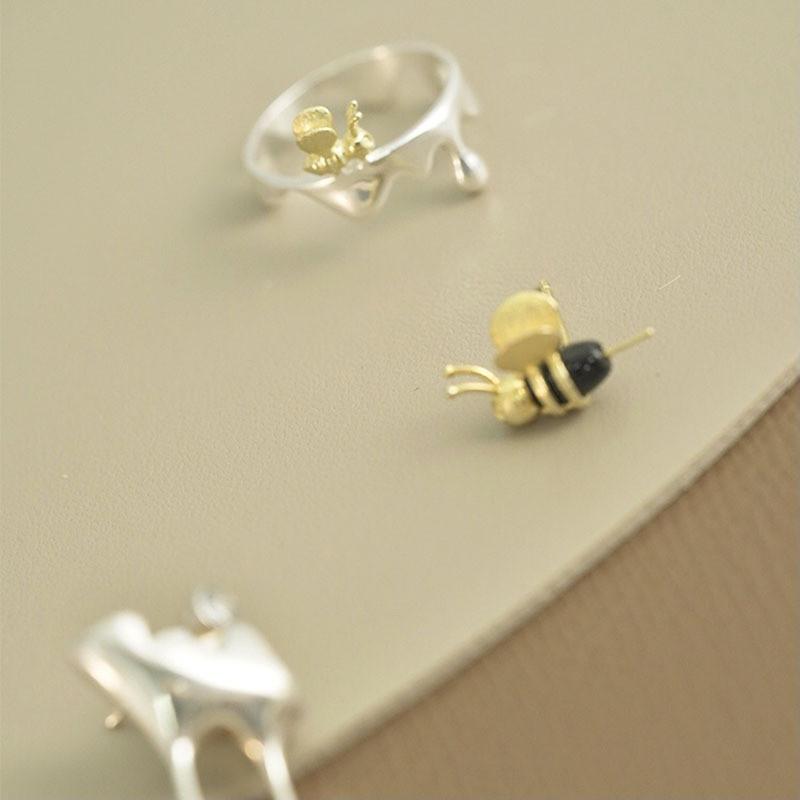 Korean Style Unique Bee Design Ring For Women Elegant Adjustable Copper Jewelry