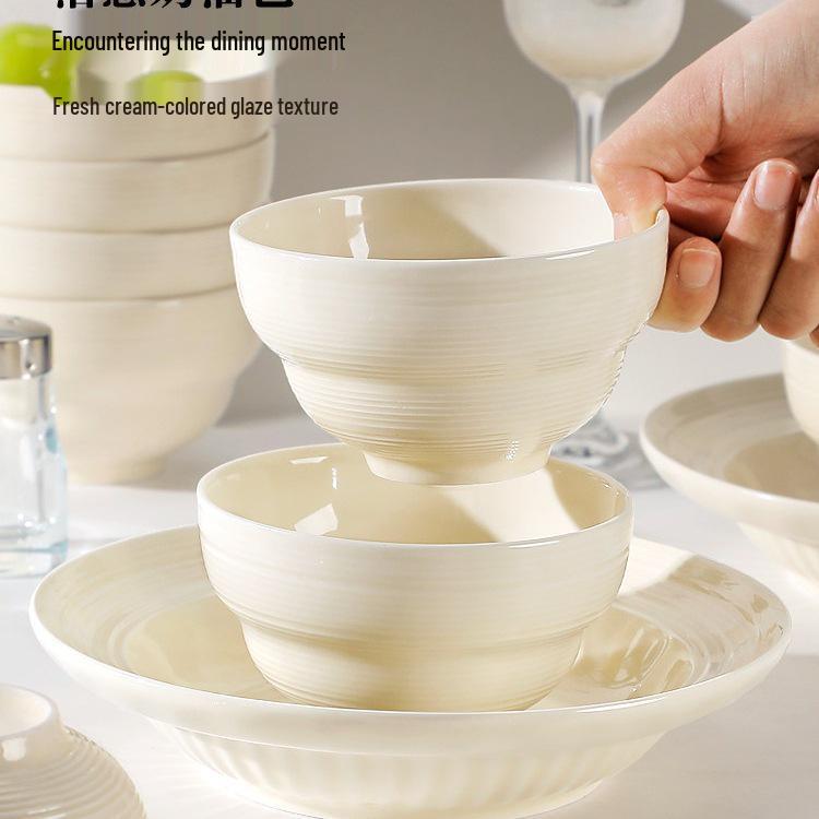 2025 Stylish 10-Piece Ceramic Underglaze Bowl Set - Elegant, High-Quality Tableware for Home Use