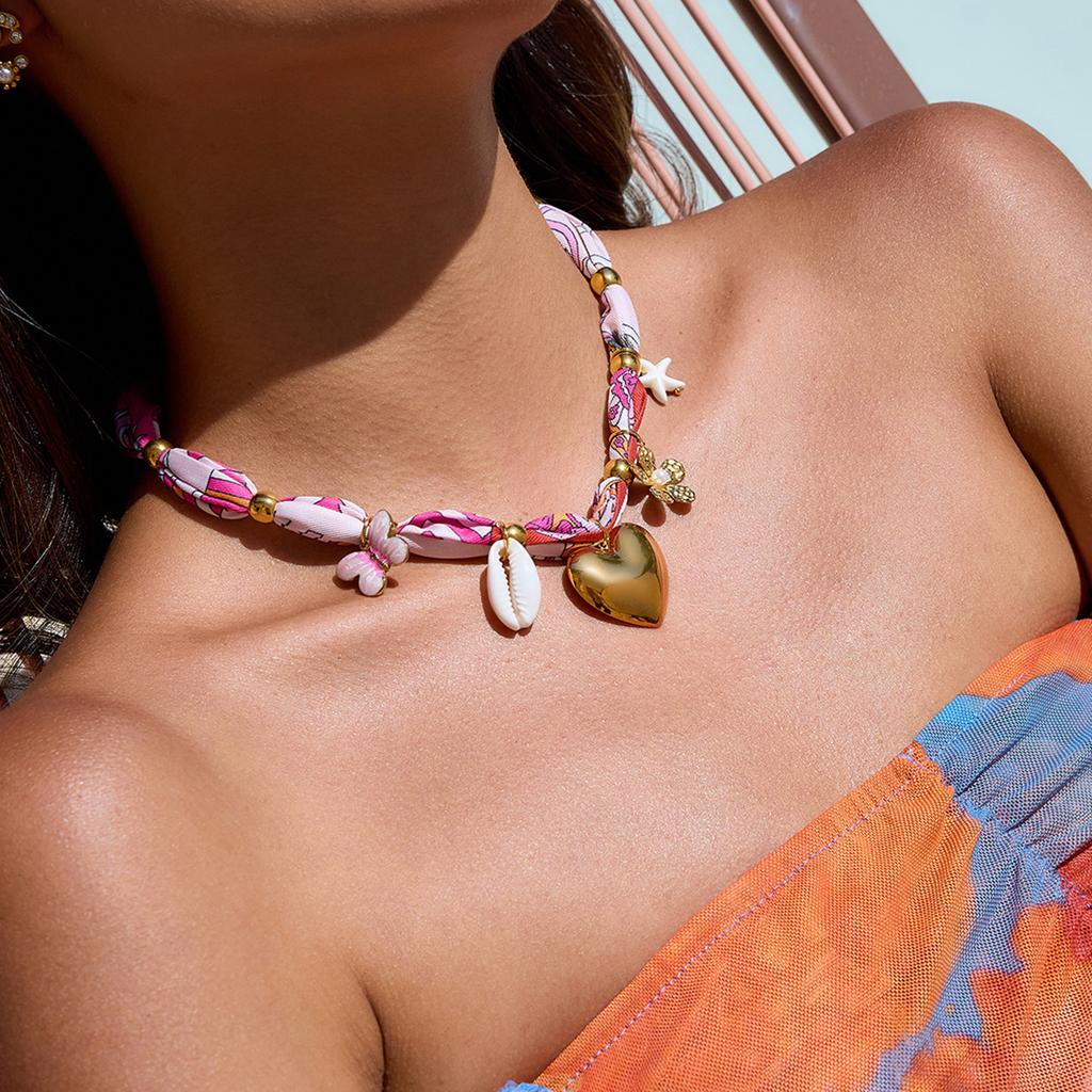 Vacation wind silk scarf titanium steel necklace collarbone chain stainless steel does not fade