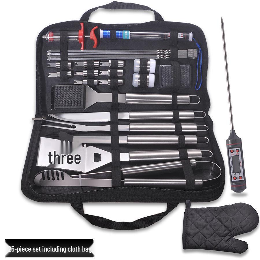 

Набор инструментов для барбекю Meigo из нержавеющей стали, 32 предмета, с вариантами портативной ткани и алюминиевого кейса, новый.