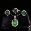 Fashion Jewelry Sapphire Ruby Vintage Ring Stud Earrings Pendant Necklace Women's Jewelry Set