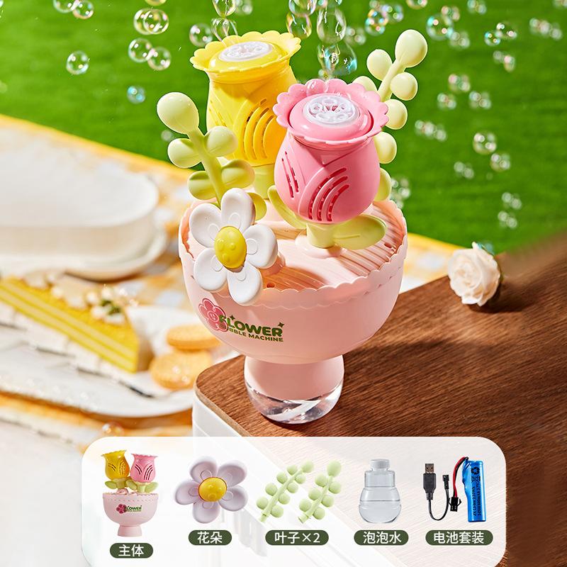 Elektrische Blumenstrauß-Blasenmaschine mit Licht für Mädchen Kinder Geschenk