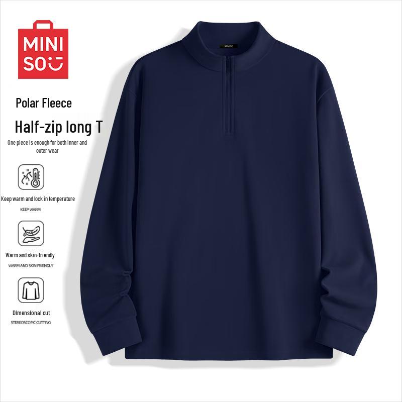 MINISO Men's Long-Sleeve Stand-Collar Half-Zip T-Shirt