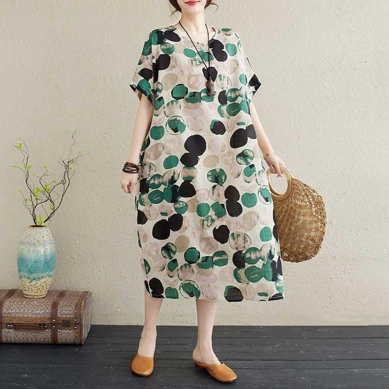 Summer New Retro Polka Dot Big Size Loose Casual Dress Women