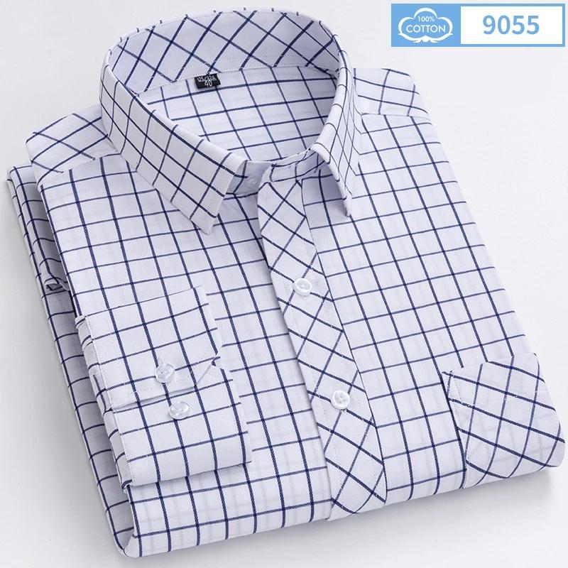 New Plaid Long Sleeve Dress Shirts For Man Cotton Classic Checked England Style Turn Down Collar M-8XL Men's Clothes Shirt Soft