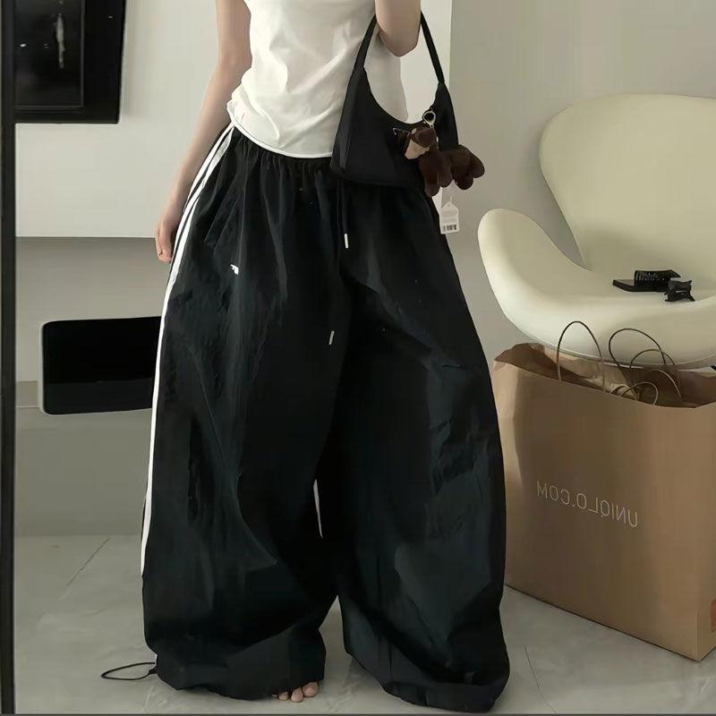 Waterproof Quick-Dry Retro American Three-Stripe Wide-Leg Lazy Loose Dance Athletic Casual Pants