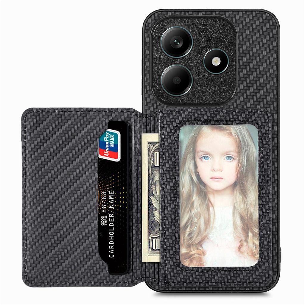 For Xiaomi Redmi Note 14 5G Case RFID Blocking Carbon Fiber Leather Phone Back Cover with Card Holder
