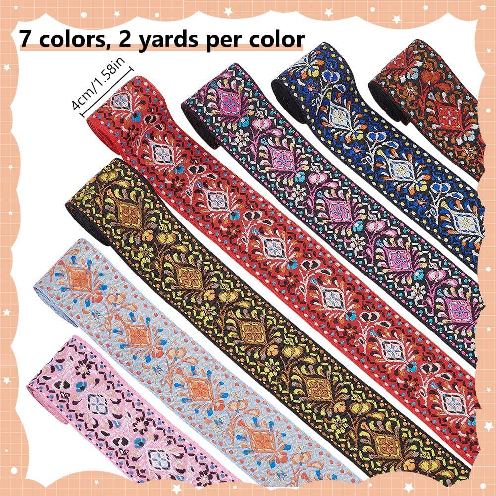 WEBEEDY 7 Colors Boho Jacquard Trim Wide Floral Embroidery Ribbon Trim Sewing Fabric Ribbon for Headband,Handbag Strap,Clothing Decoration,Gift