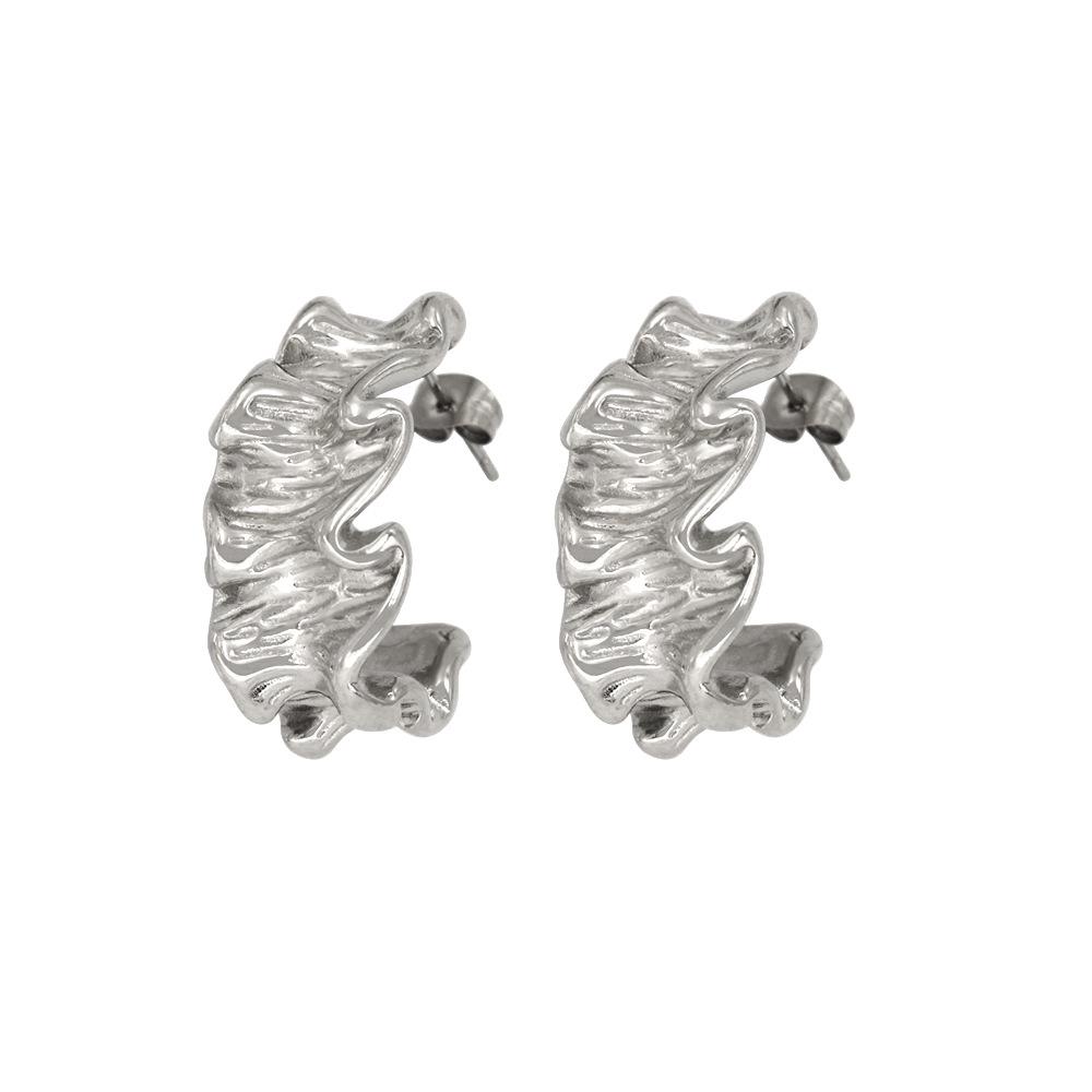 Geometric Pleated Titanium Steel Earrings: Irregular Design Trend