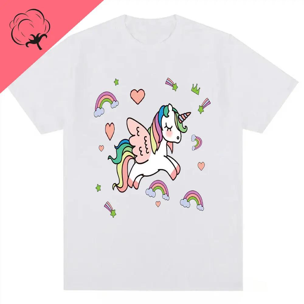 Pánské tričko s jednorožci Duhová grafická trička Vtipná trička Dámská móda Hip Hop Alpha Pánské topy 100% bavlna Unisex Estetické oblečení
