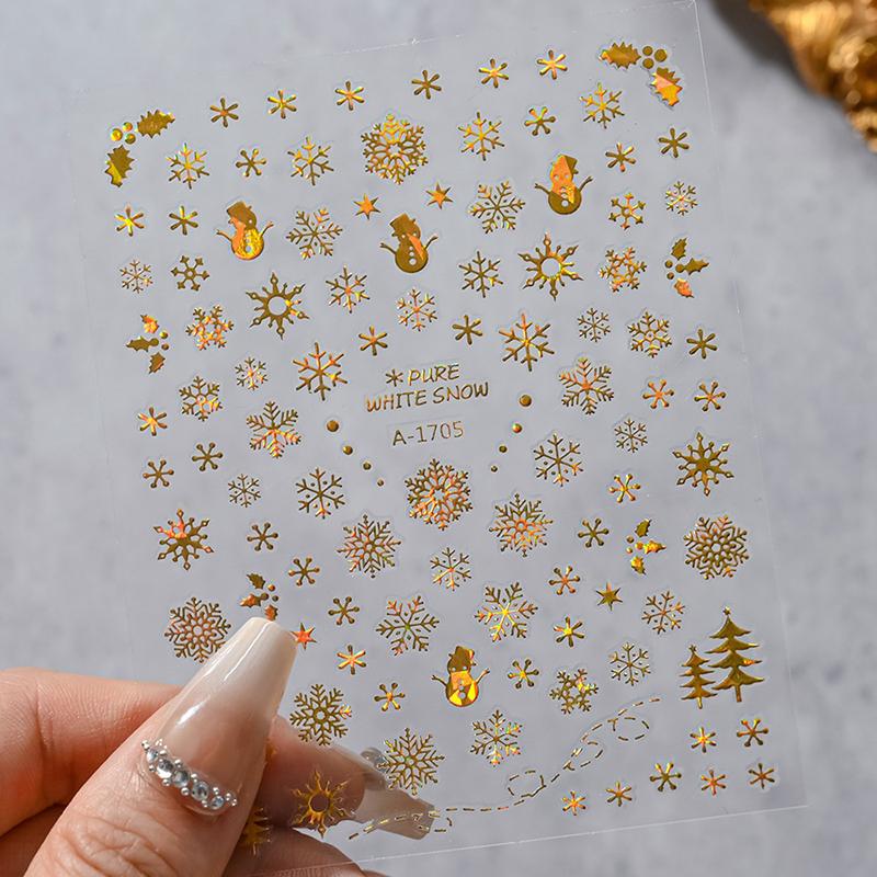 

1 лист Рождественские украшения 2026 Новый год наклейки для ногтей накладные ногти лазерная снежинка снеговик елка 3D наклейка для ногтей