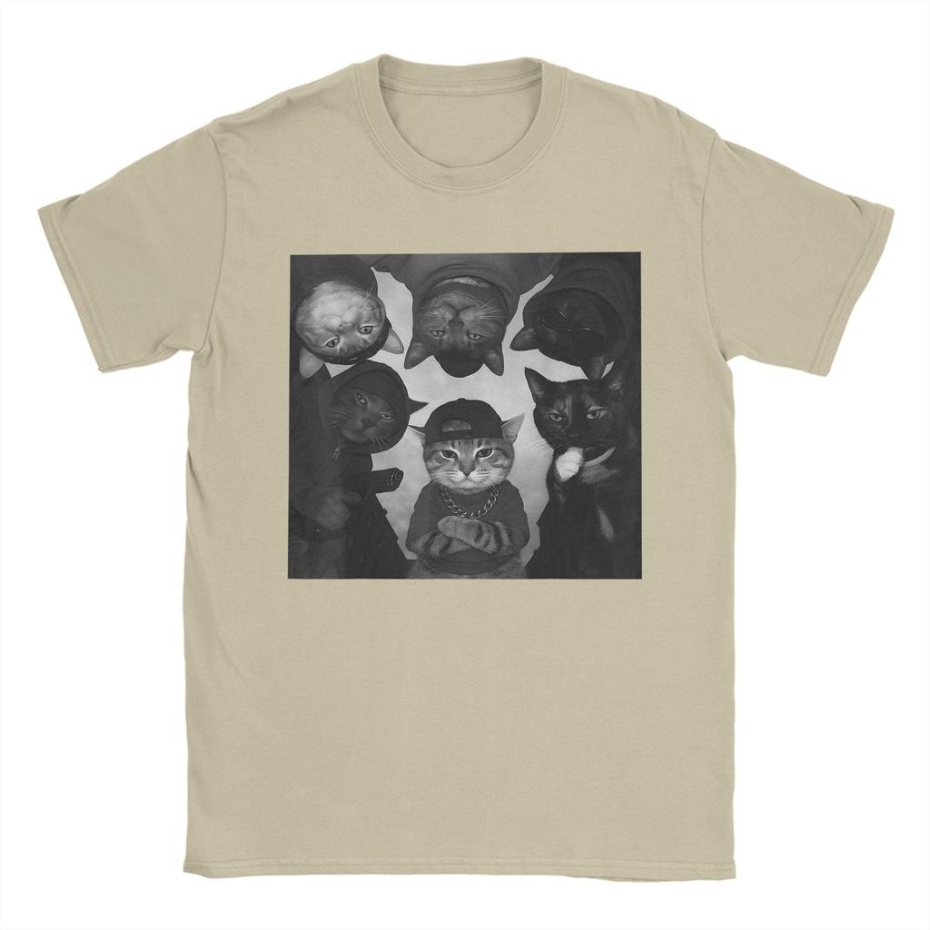 Funny Cat Meme Vintage Thug Gang T-Shirt  Harajuku T-Shirts Short Sleeve Y2K Casual Tops Summer Cotton Crewneck Oversized Tees