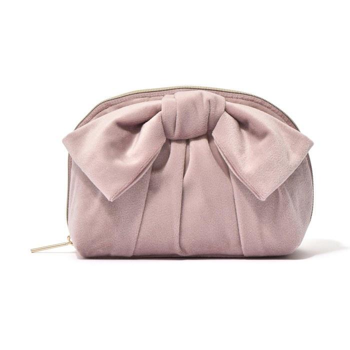 Francfranc Velour Ribbon Pouch S Pink Cosmetic Pouch W160×D70×H120mm