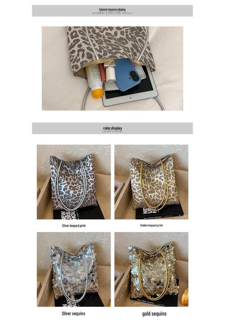 Silber-Weißes Leopardenmuster Canvas-Tragetasche - Sommer 2026 Große Kapazität Lässige Umhängetasche für Damen