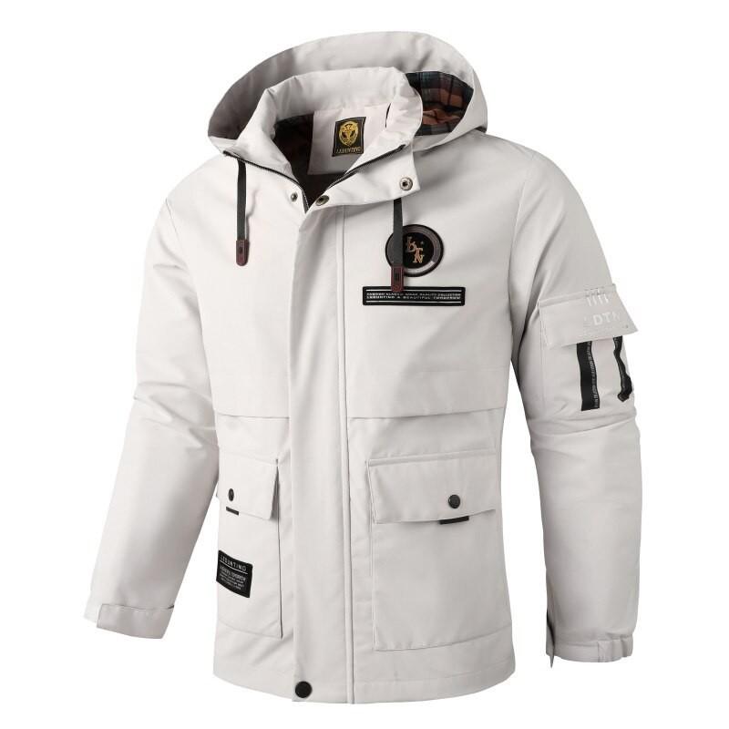 Mens Hooded Casual Jacket Lightweight Windproof Water Resistant Outerwear Solid Color Urban Style