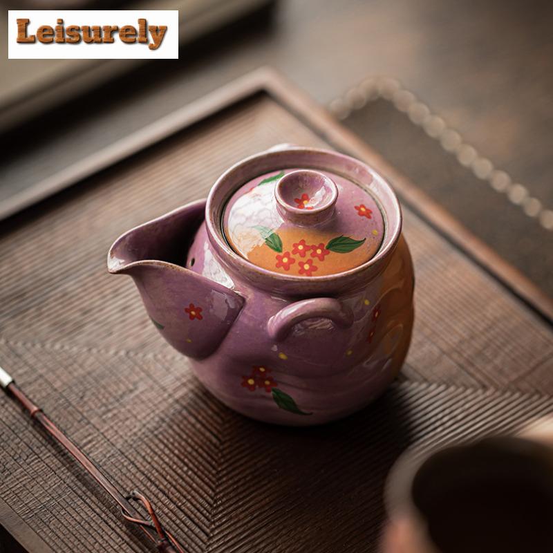 110ml Powder Yin Purple Hand-painted Small Flower Teapot Antique Tea Infuser Pot Tea Making Kettle With Filter Cha Ornaments