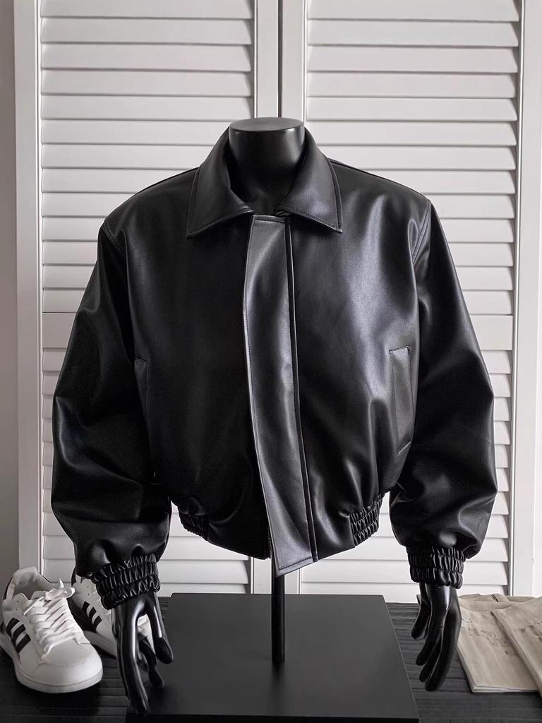 Men's High-End Retro Leather Motorcycle Jacket - Cool, Trendy, Heavy-Weight Style for Spring and Autumn