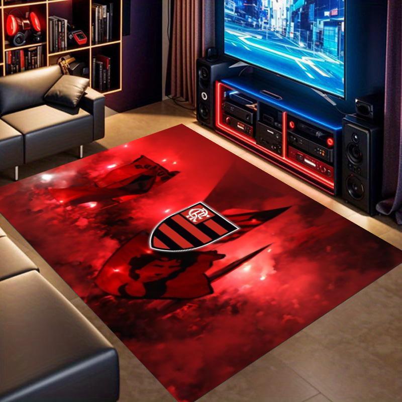 Flamengo FC Crest Red Smoke Stadium Fans Print Area Rug Brazilian Soccer Fan Non Slip Rectangular Floor Mat Gaming Room Home Decor Rug