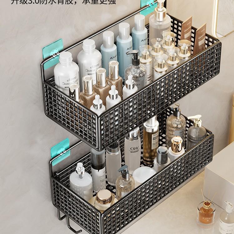 Wall-Mounted No-Punch Storage Rack for Bathroom, Kitchen, and Shower.
