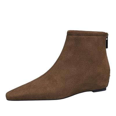 Woman Brown Internal Height Increase Short Boots Fashion Ankle Boots Square Head Female Boots 2024 Autumn Outdoor Casual Boots