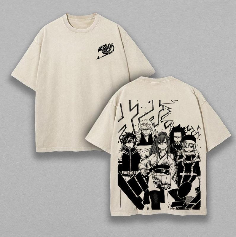 Japanese Fairy Tail Anime Graphic T Shirt Harajuku Washed Tshirt Unisex Women Clothing Oversized Cotton Short Sleeve Tees