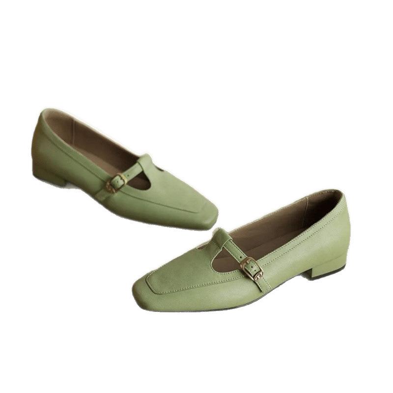 New pink square head thick heel Mary Jane thick heel light mouth single shoes women's versatile women's shoes