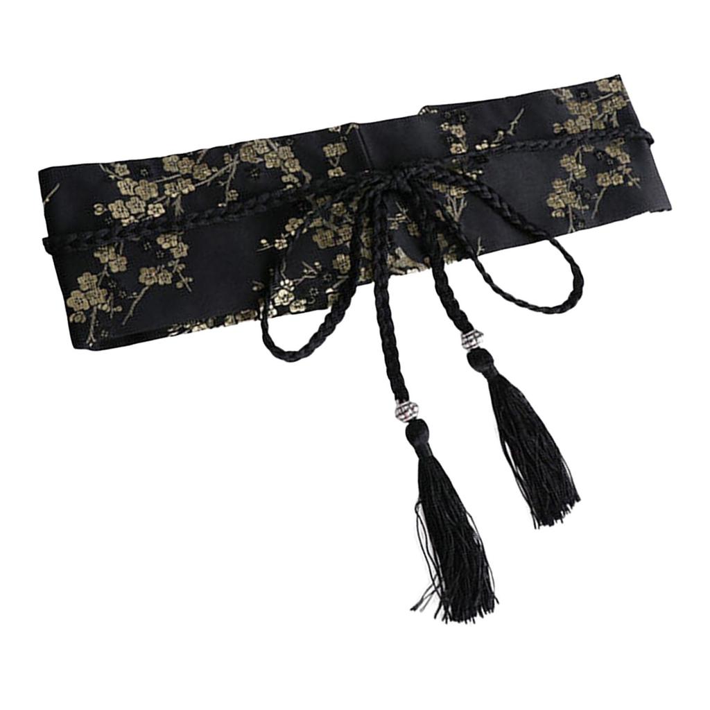 Fashion Women Satin Waist Belt Kimono Belts Floral Printed Lace Up Wide Girdle