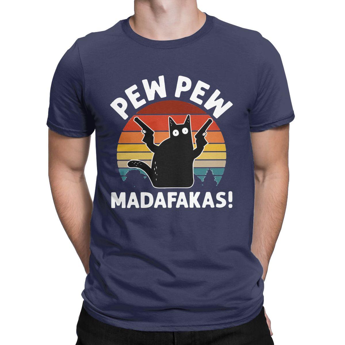 

Чоловіча Вінтажна Ретро Чорна Кішка Pew Pew Madafakas Футболка Чиста Бавовна Одяг Смішна Футболка З Коротким Рукавом Ідея для Подарунка Футболки 3XL