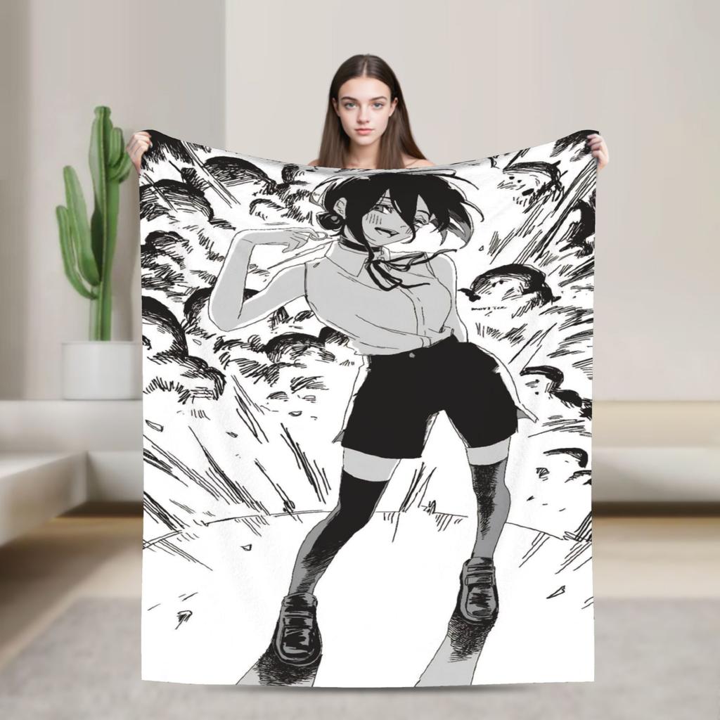 Reze Anime Girl Blankets C-Chainsaws Plush Vintage Warm Throw Blanket for Chair Covering Sofa Autumn/Winter