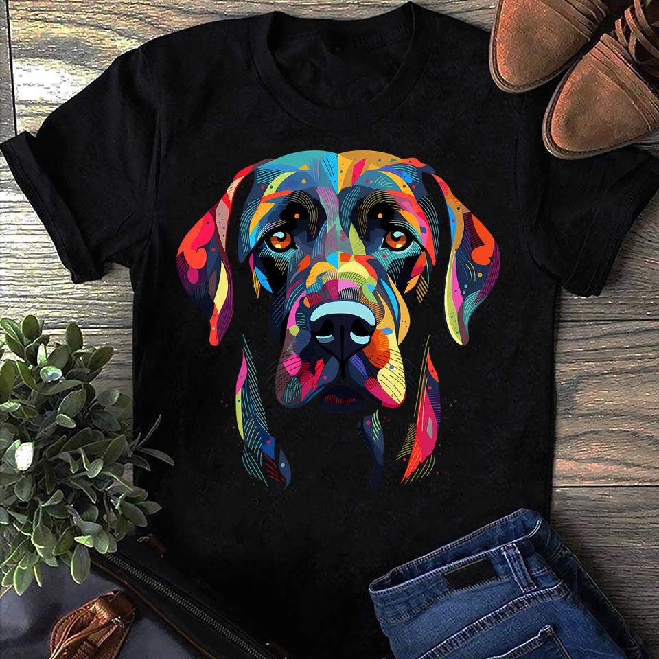 Colorful Labrador Retriever Dog Face T-Shirt: Funny Lab Lover Gift