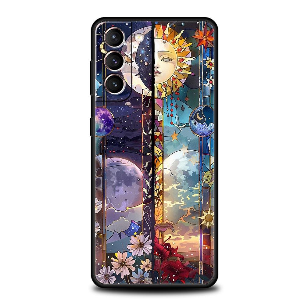 Beautiful Sun Moon Glass Phone Case for Samsung Galaxy S26 S25 S24 S23 S22 S20 S21 FE Ultra S25 Edge Plus 5G Soft TPU Cover Bags