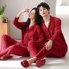 Double-layer cotton yarn baby pure cotton red pajamas couple men and women's pajamas wedding newlywed couple set cotton and linen