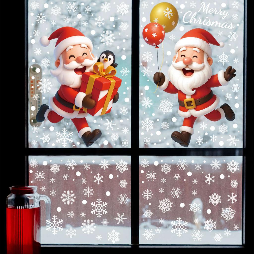 Christmas Electrostatic Window Stickers Santa Claus Snowman Snowflake Window Glass Decoration Stickers